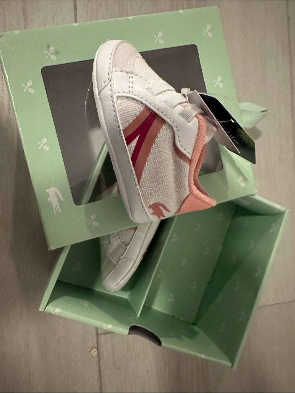 Lacoste White Baby Sneakers with Pink and Red Accents